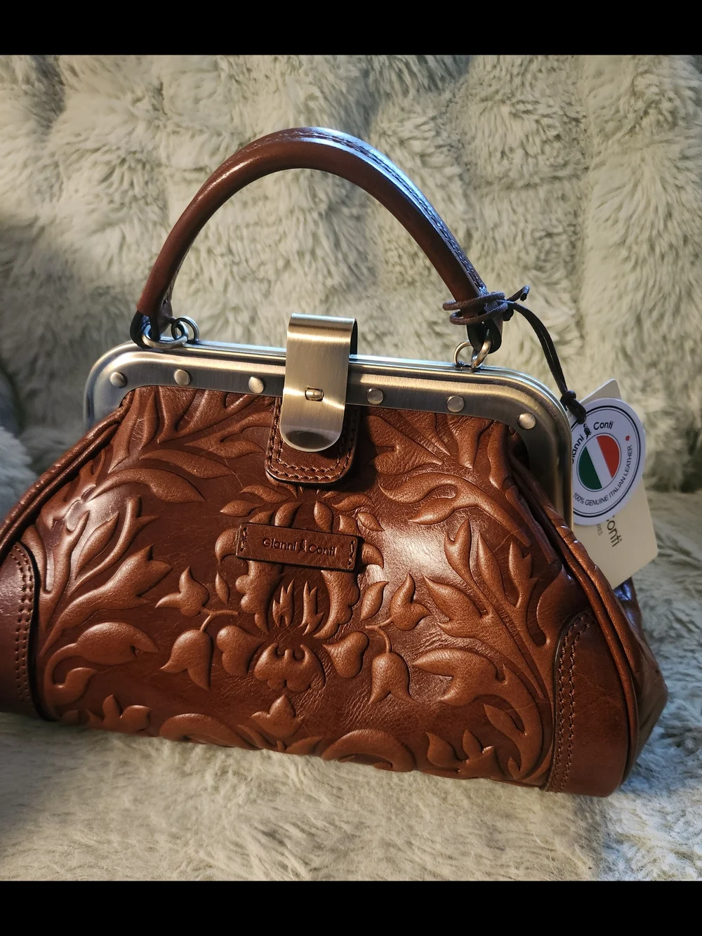 Gianni Conti Lt. Brown Leather Sachel Handbag Crossbody Purse